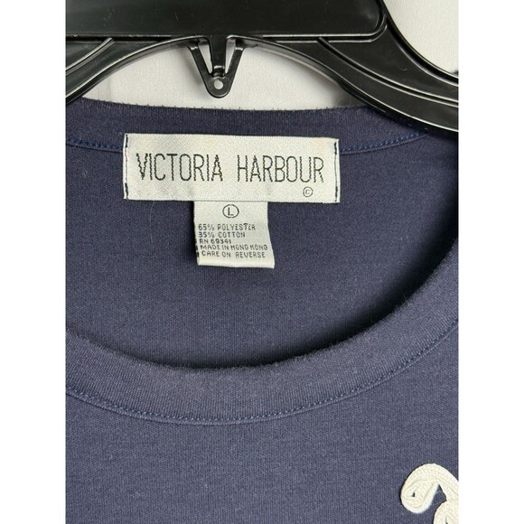 Vintage Victoria Harbour Embellished Nautical Anchor Navy Pullover Top Sz Large - Picture 5 of 6